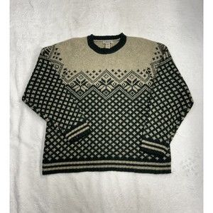 Northern Apparel Sweater Men's XL Wool Fair Isle Snowflake Nordic Green/Beige